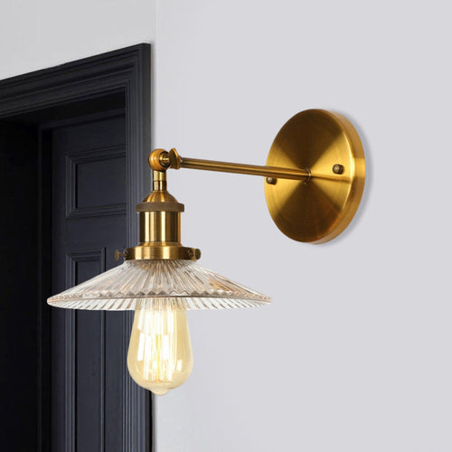 BowLift | 1 Light Transparent Textured Glass Wall Lamp Vintage Brass Tailored Bedroom Lighting Fixture