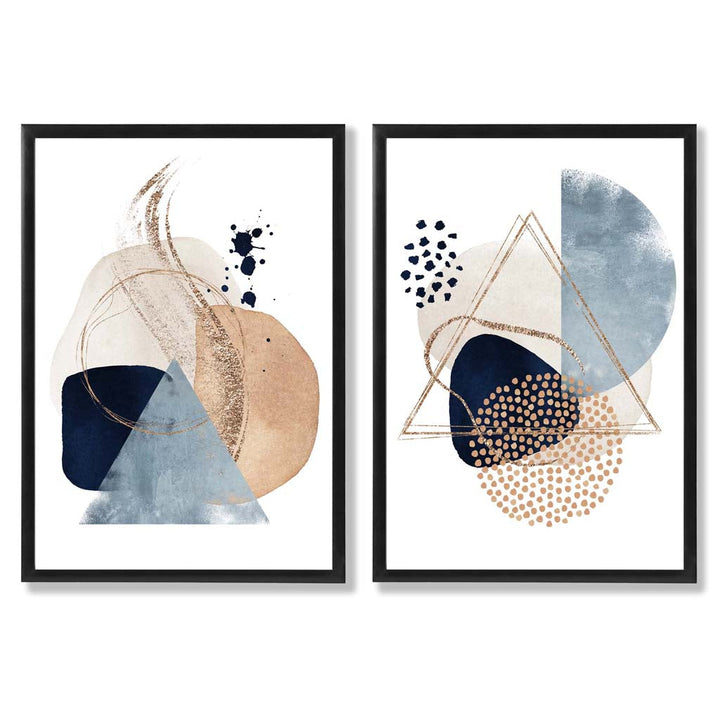 Blue and Beige Watercolor Shapes Frame Set of 2 Art Prints | Bowlift