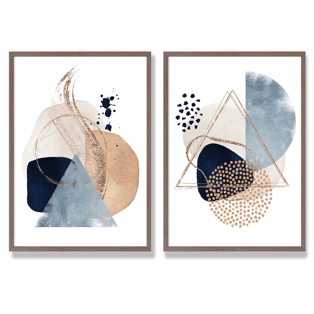 Blue and Beige Watercolor Shapes Frame Set of 2 Art Prints | Bowlift