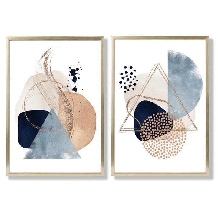 Blue and Beige Watercolor Shapes Frame Set of 2 Art Prints | Bowlift