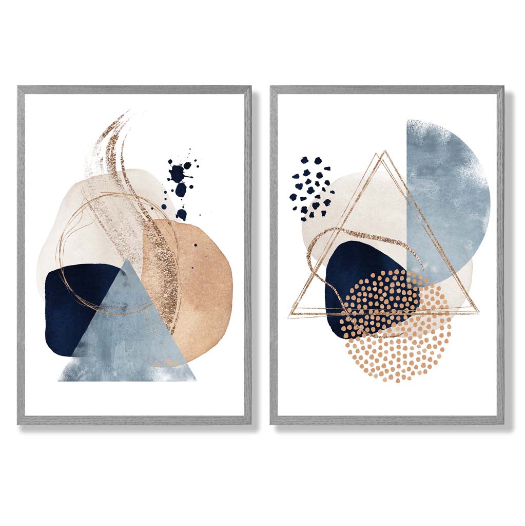 Blue and Beige Watercolor Shapes Frame Set of 2 Art Prints | Bowlift
