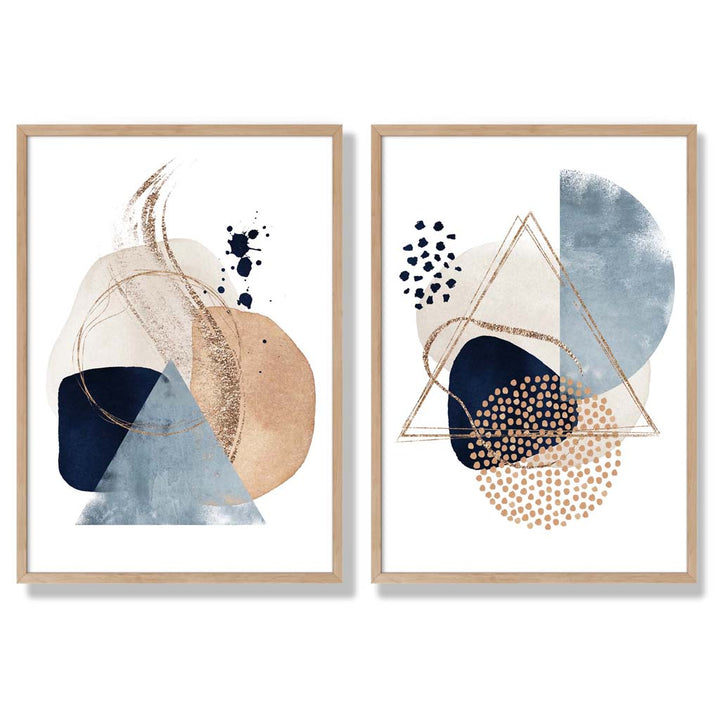 Blue and Beige Watercolor Shapes Frame Set of 2 Art Prints | Bowlift