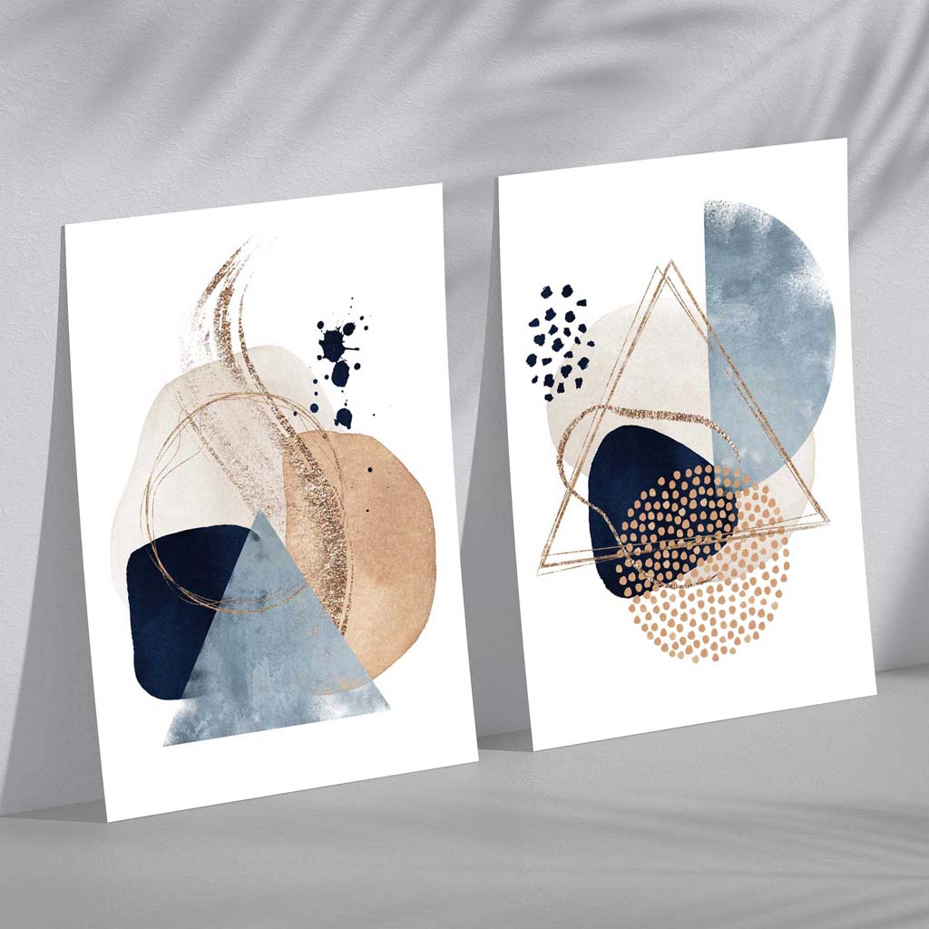 Blue and Beige Watercolor Shapes Frame Set of 2 Art Prints | Bowlift