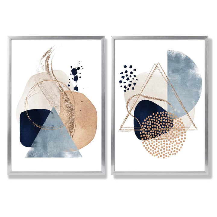 Blue and Beige Watercolor Shapes Frame Set of 2 Art Prints | Bowlift