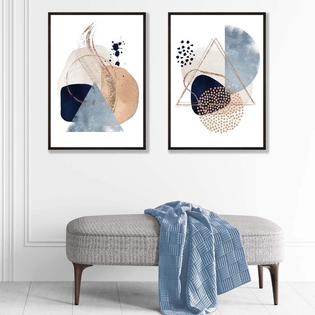 Blue and Beige Watercolor Shapes Frame Set of 2 Art Prints | Bowlift