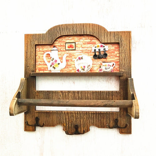 Rustic Wooden Wall Shelf with Hooks