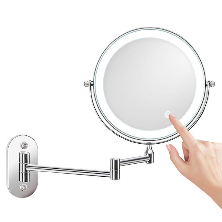 BowLift | Rechargeable Wall Mounted Shaving Mirror | 360° Rotation. 1X/10X Magnification & Adjustable LED Lighting for Bathroom Use