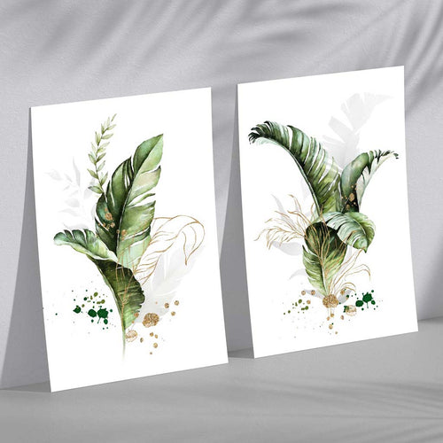 Abstract Green Botanical Leaves Set of 2 Art Prints | Bowlift