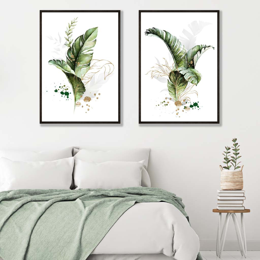 Abstract Green Botanical Leaves Set of 2 Art Prints | Bowlift