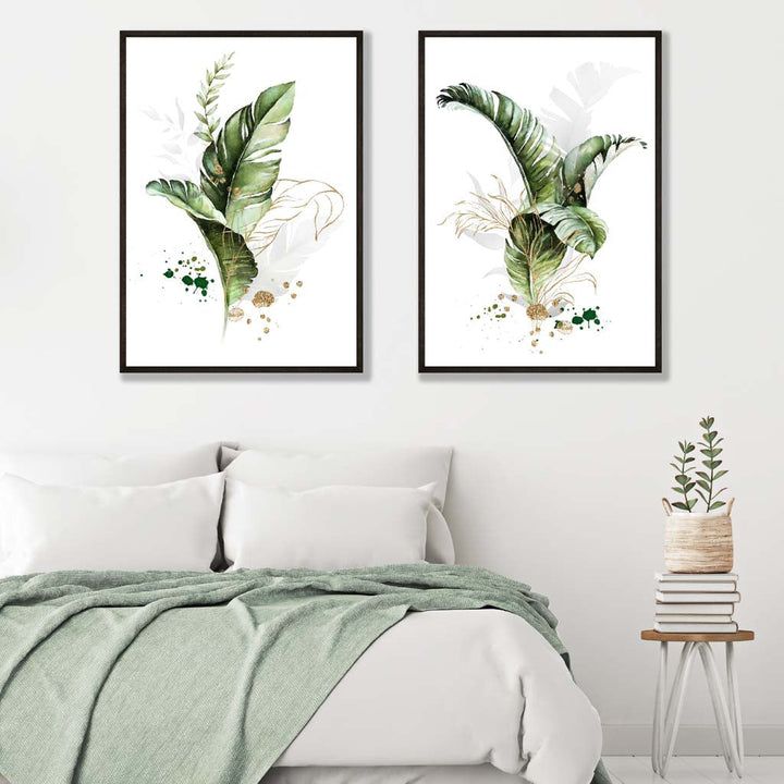 Abstract Green Botanical Leaves Set of 2 Art Prints | Bowlift