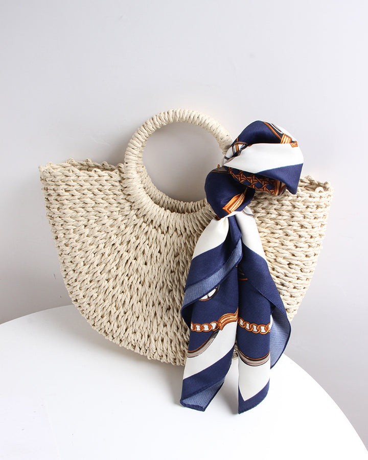 Braided basket bag with elegant silk scarf Bowlift