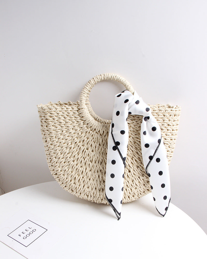 Braided basket bag with elegant silk scarf Bowlift