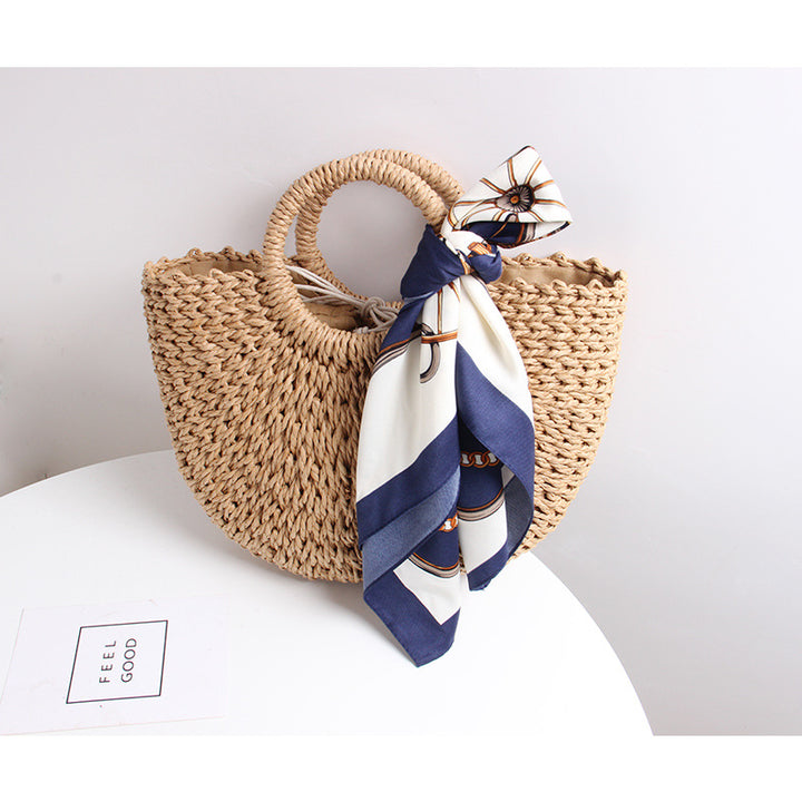 Braided basket bag with elegant silk scarf Bowlift