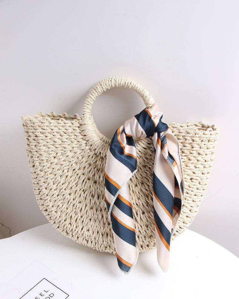 Braided basket bag with elegant silk scarf Bowlift