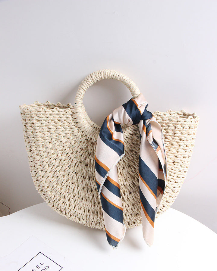 Braided basket bag with elegant silk scarf Bowlift