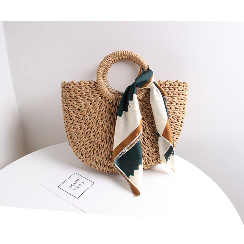 Braided basket bag with elegant silk scarf Bowlift