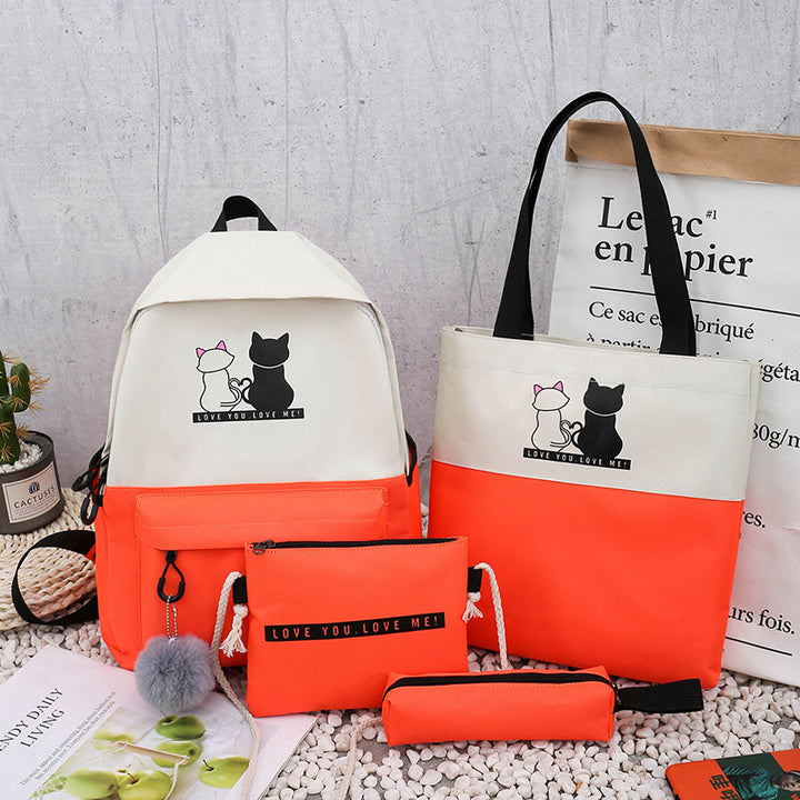 5-Piece Backpack and Tote Bag Set with Cat Design Bowlift