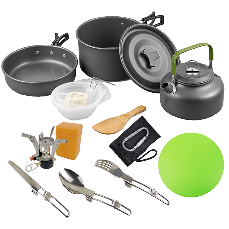 ultralight non-stick anodized aluminum camping cookware set with kettle foldable cutlery and portable stove Bowlift