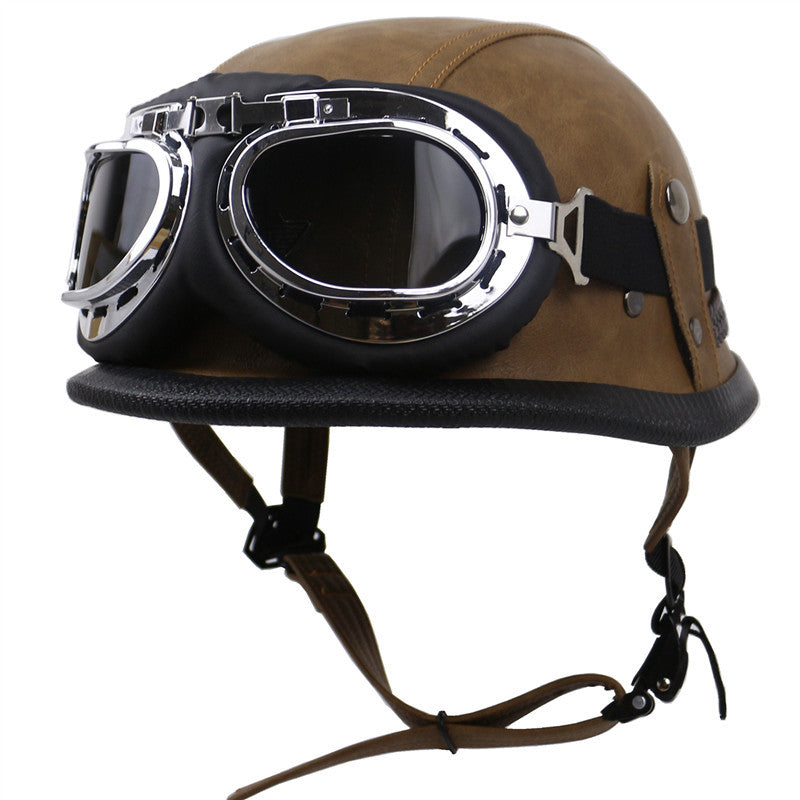Vintage-Style Motorcycle Helmet with Goggles Bowlift
