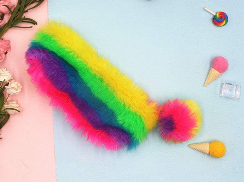 Furry Multicolored Plush Pencil Case Bowlift