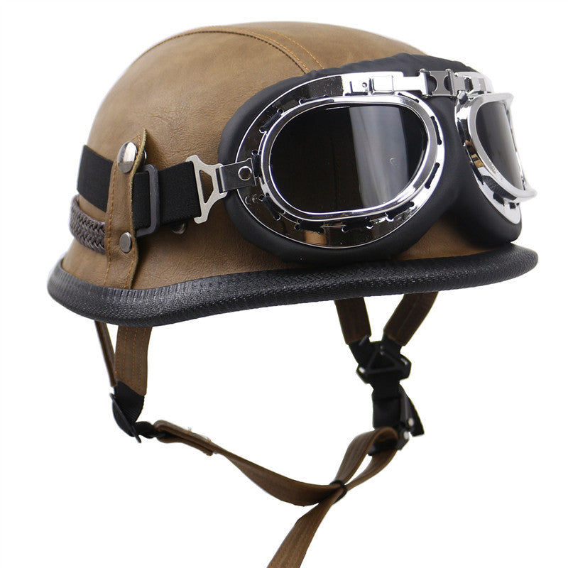 Vintage-Style Motorcycle Helmet with Goggles Bowlift