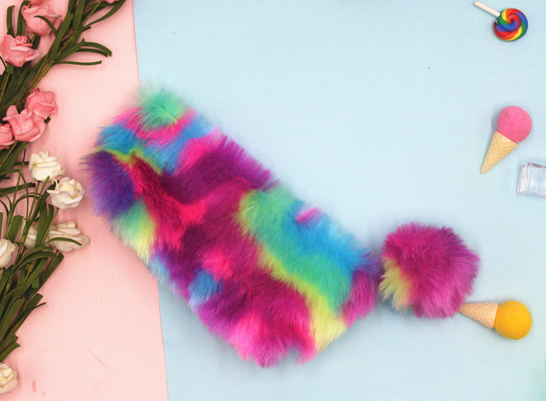 Furry Multicolored Plush Pencil Case Bowlift