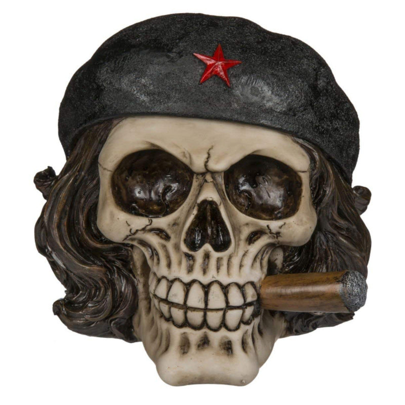 Decorative Skull Smoking Cigar Figurine