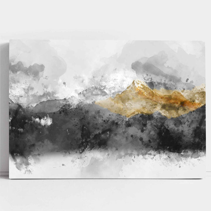 Abstract Gray and Yellow Mountains Wall Art Canvas Print | Bowlift