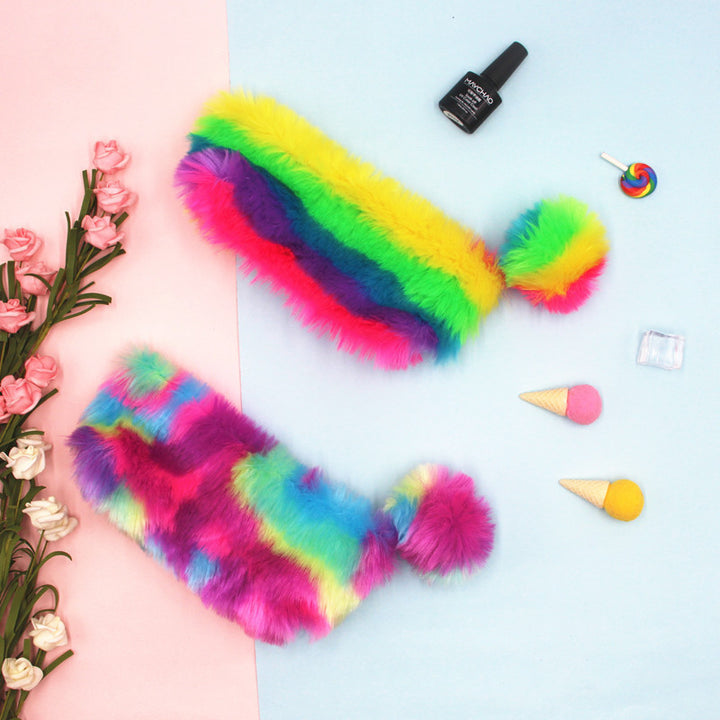 Furry Multicolored Plush Pencil Case Bowlift