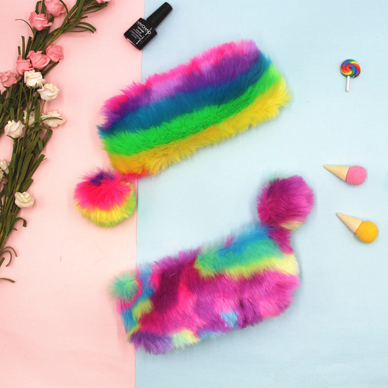 Furry Multicolored Plush Pencil Case Bowlift