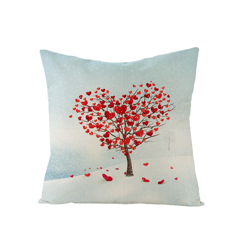 Square Linen-Texture Heart-Tree Decorative Throw Pillow Cover with Concealed Zipper