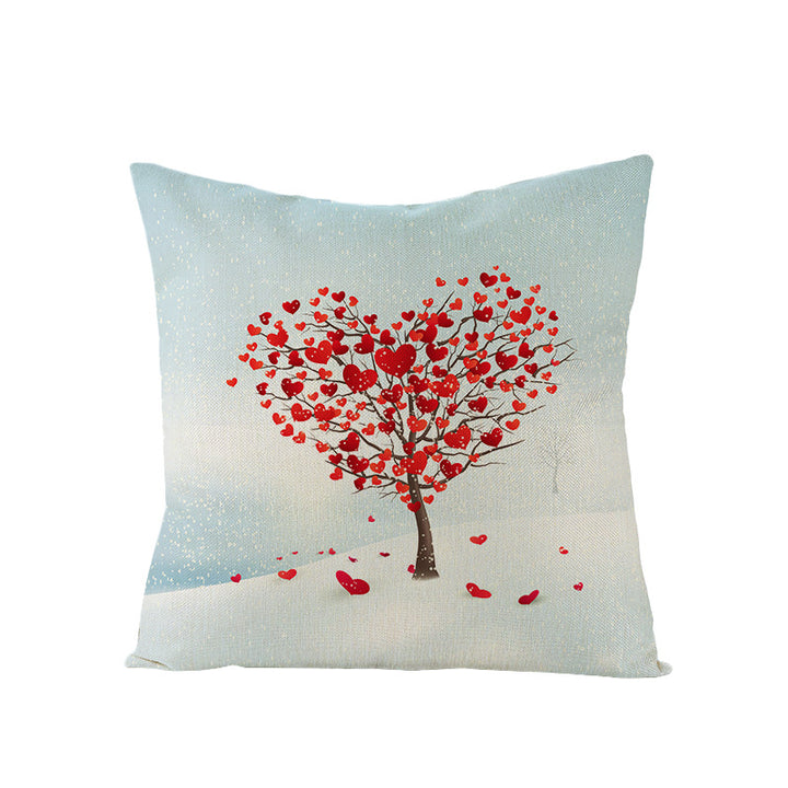 Square Linen-Texture Heart-Tree Decorative Throw Pillow Cover with Concealed Zipper