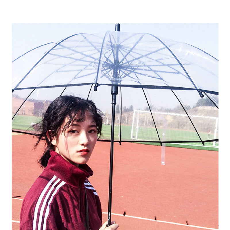 Ladies Transparent Umbrella with Non-Slip Handle and Wind Resistance Bowlift