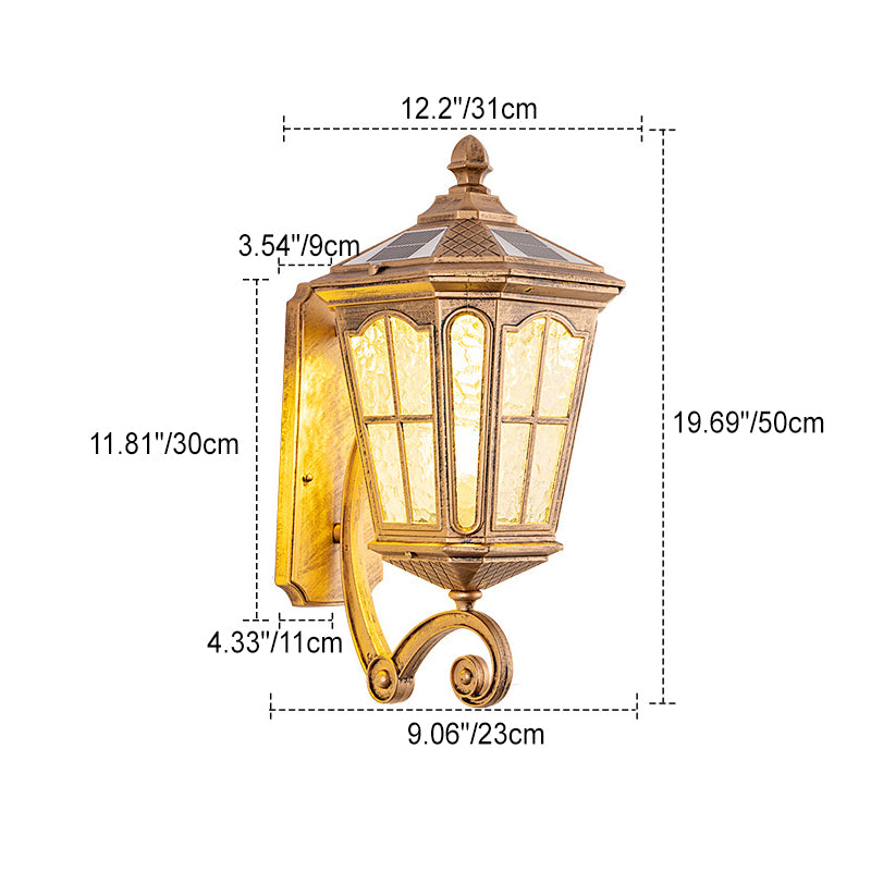 European Solar Outdoor Lantern Aluminum Glass Waterproof 1-Light Wall Sconce Lamp | Bowlift
