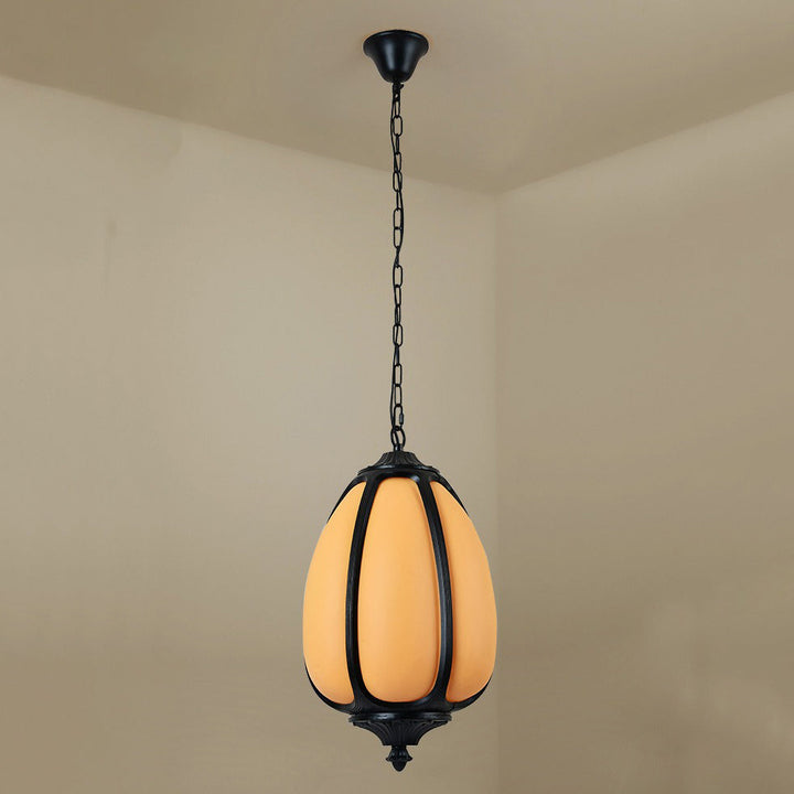 Traditional Chinese Waterproof Aluminum PC Dolomite Elliptical Pumpkin 1-Light Pendant Light For Ourdoor Patio | Bowlift