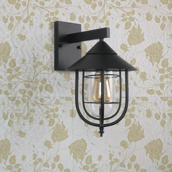 Vintage Industrial Iron Lantern Indoor Outdoor 1-Light Wall Sconce Lamp | Bowlift