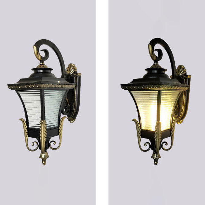 European Vintage Outdoor Square Cage Aluminum Glass 1-Light Wall Sconce Lamp | Bowlift