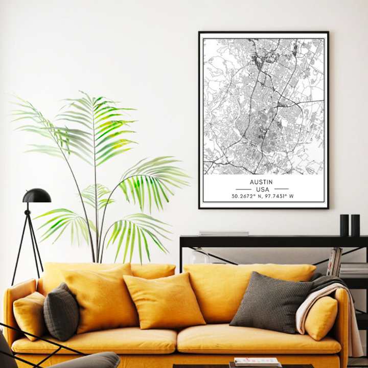 Austin City Map - Canvas Wall Art Painting | Bowlift