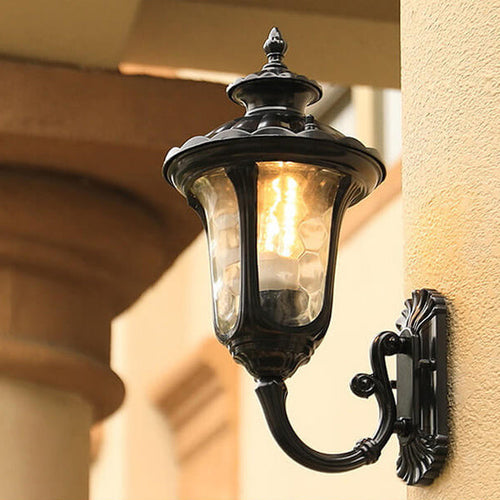 European Retro Waterproof Stone Pattern Glass Lampshade 1-Light Outdoor Wall Sconce Lamp | Bowlift