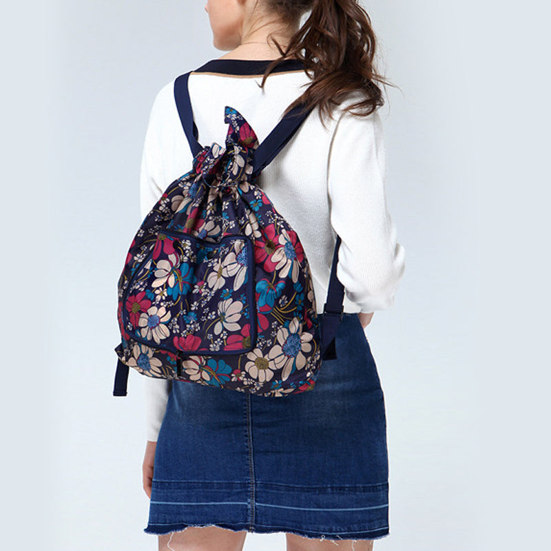 Foldable Printed Nylon Backpack with Drawstring | Bowlift