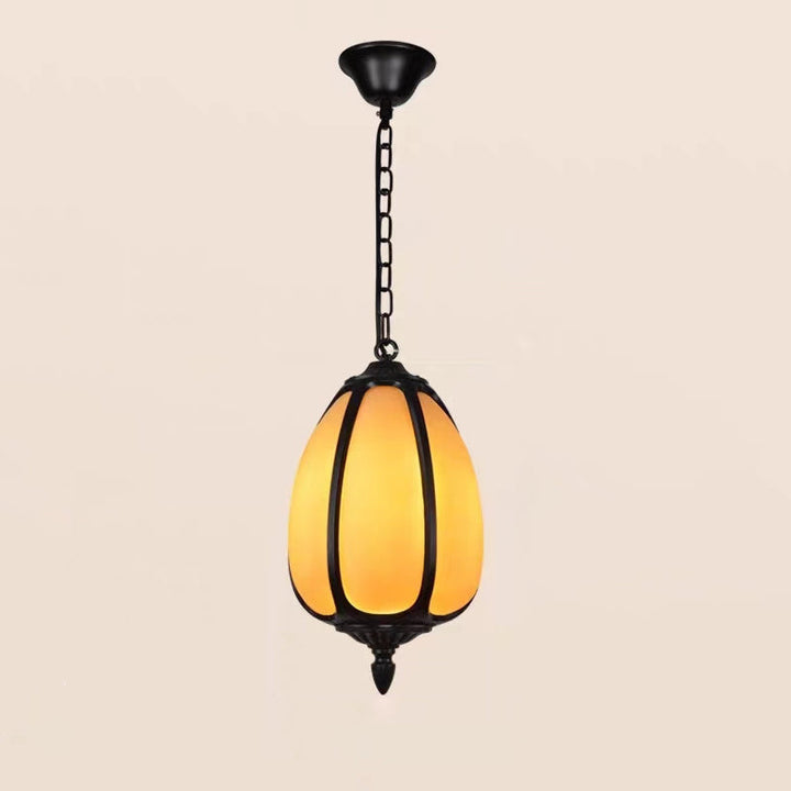 Traditional Chinese Waterproof Aluminum PC Dolomite Elliptical Pumpkin 1-Light Pendant Light For Ourdoor Patio | Bowlift