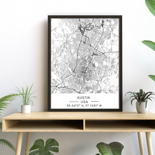 Austin City Map - Canvas Wall Art Painting | Bowlift