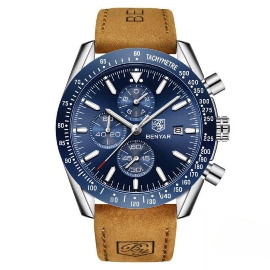 BowLift | Men’s Waterproof Quartz Watch with Leather Strap