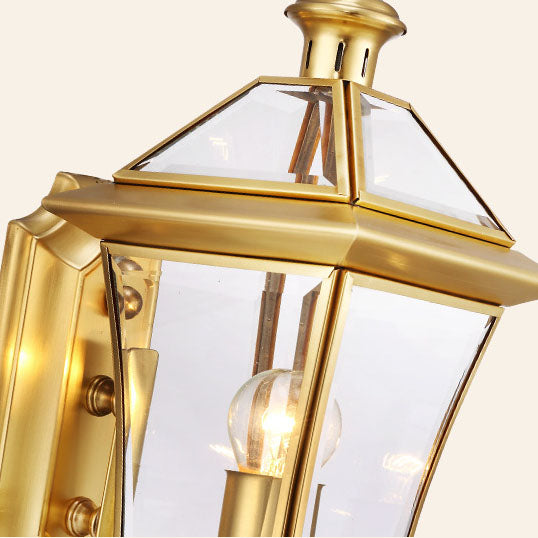 European Modern Luxury Quadrilateral Brass Glass Waterproof 1-Light Outdoor Wall Sconce Lamp | Bowlift