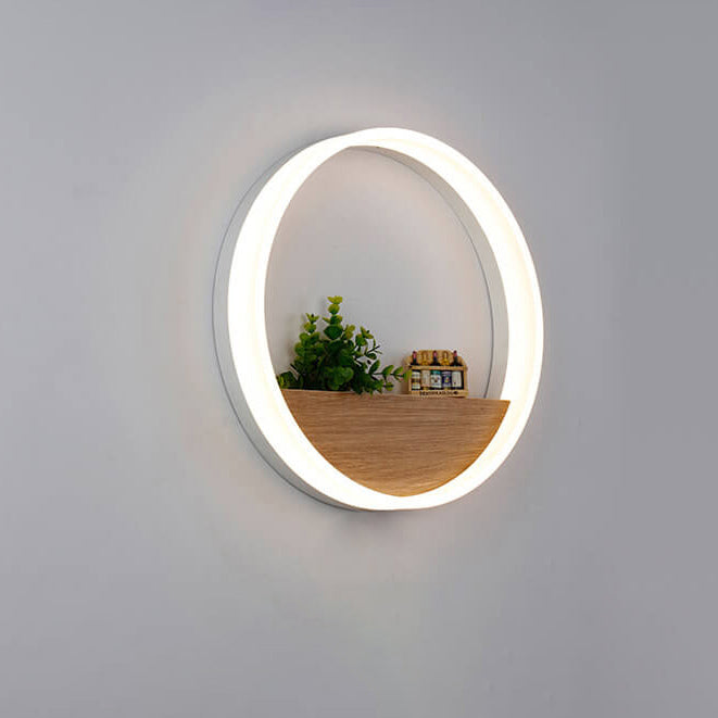 BowLift | Lumoshelf LED Wall Light | Solid Wood with Shelf | Round Wall Lamp | Warm & White Light