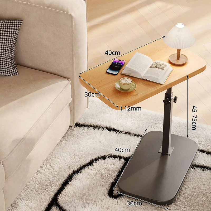 Height-adjustable side table, wooden top