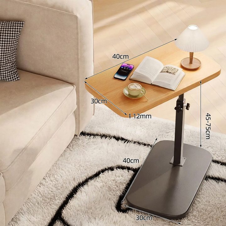 Height-adjustable side table, wooden top