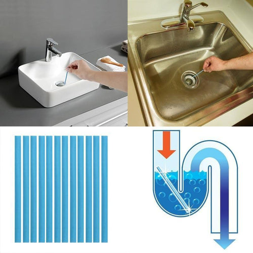 BowLift | IcoolGadgets 12pcs/Pack Sani Sewer Rod Drain Cleaner Sticks Kitchen Toilet Bathtub Sewage Decontamination To Deodorant Sewer Stop Clogs tools
