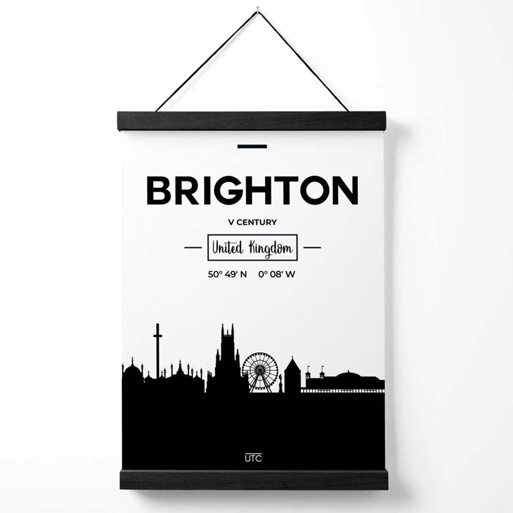 Brighton Black and White City Skyline Poster with Hanger | Bowlift