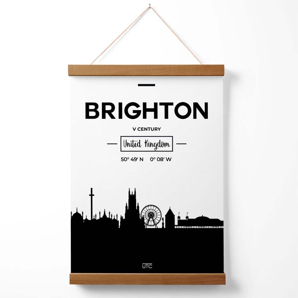 Brighton Black and White City Skyline Poster with Hanger | Bowlift